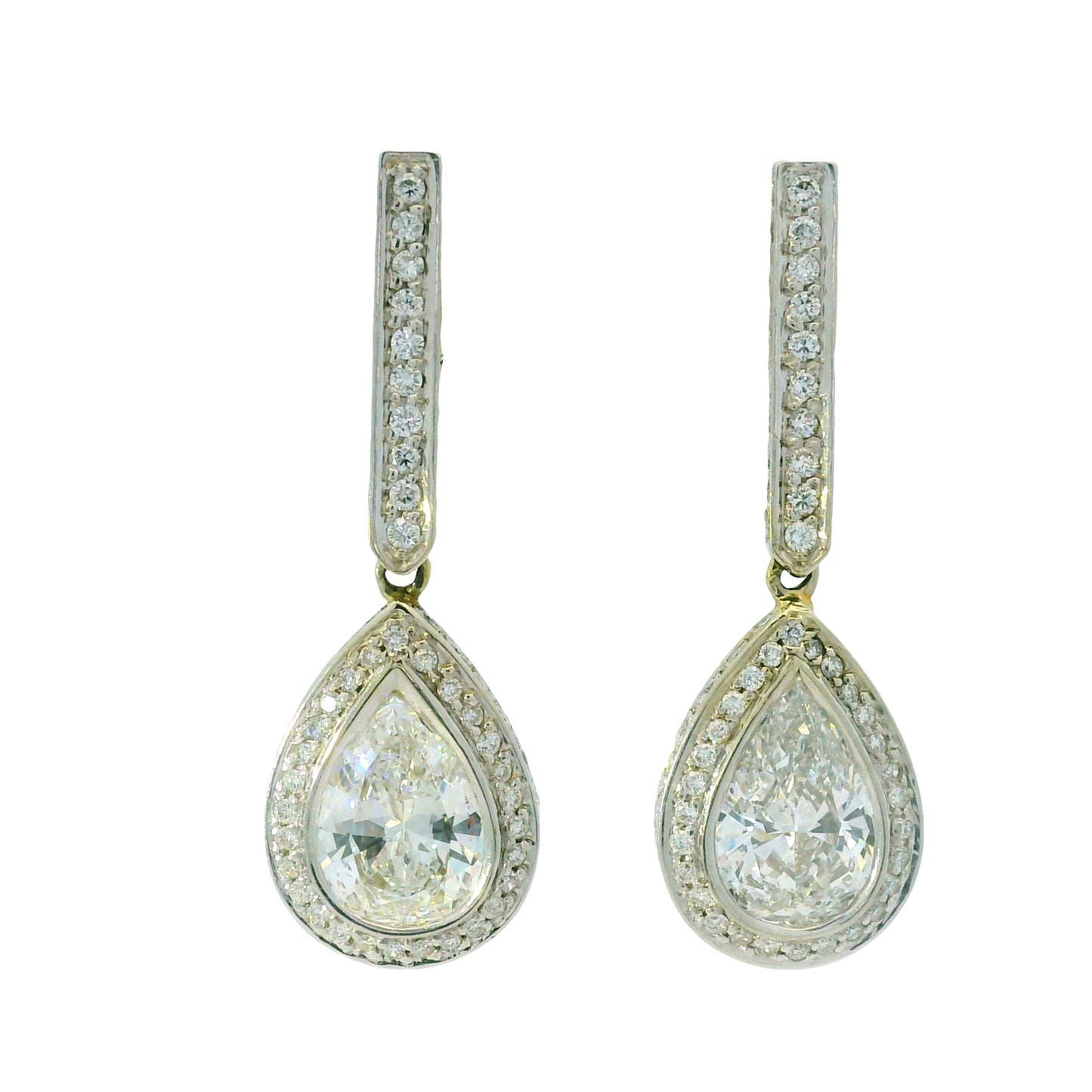 18k White Gold 4.76ctw Pear Shape Halo Drop Earrings