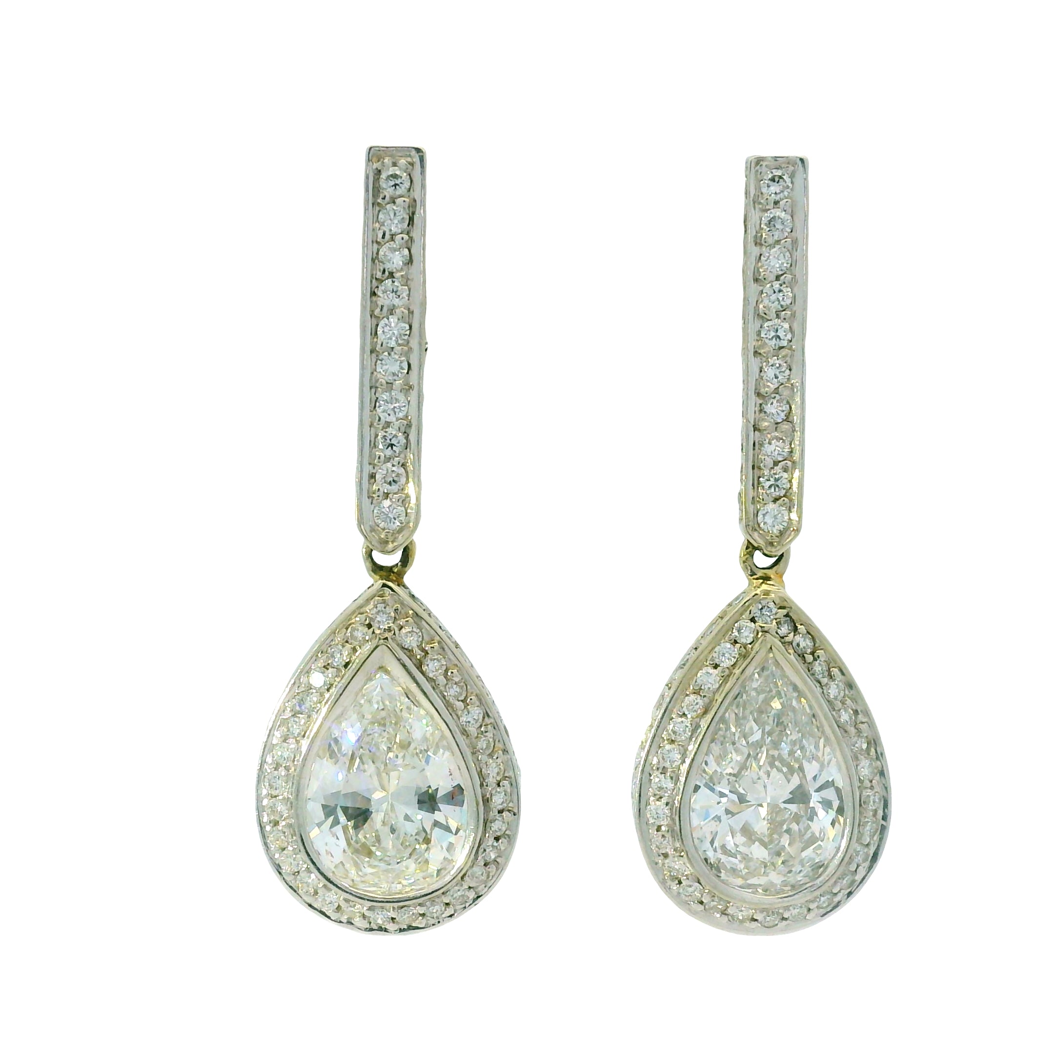 18k White Gold 4.76ctw Pear Shape Halo Drop Earrings