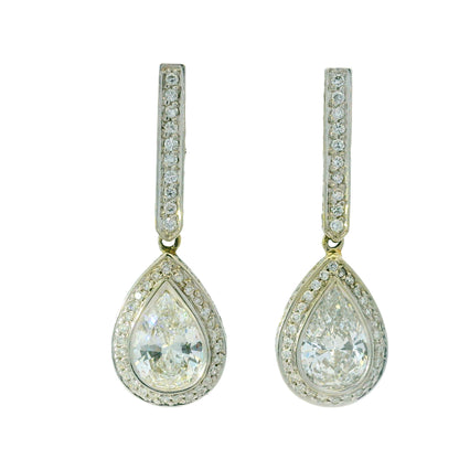18k White Gold 4.76ctw Pear Shape Halo Drop Earrings