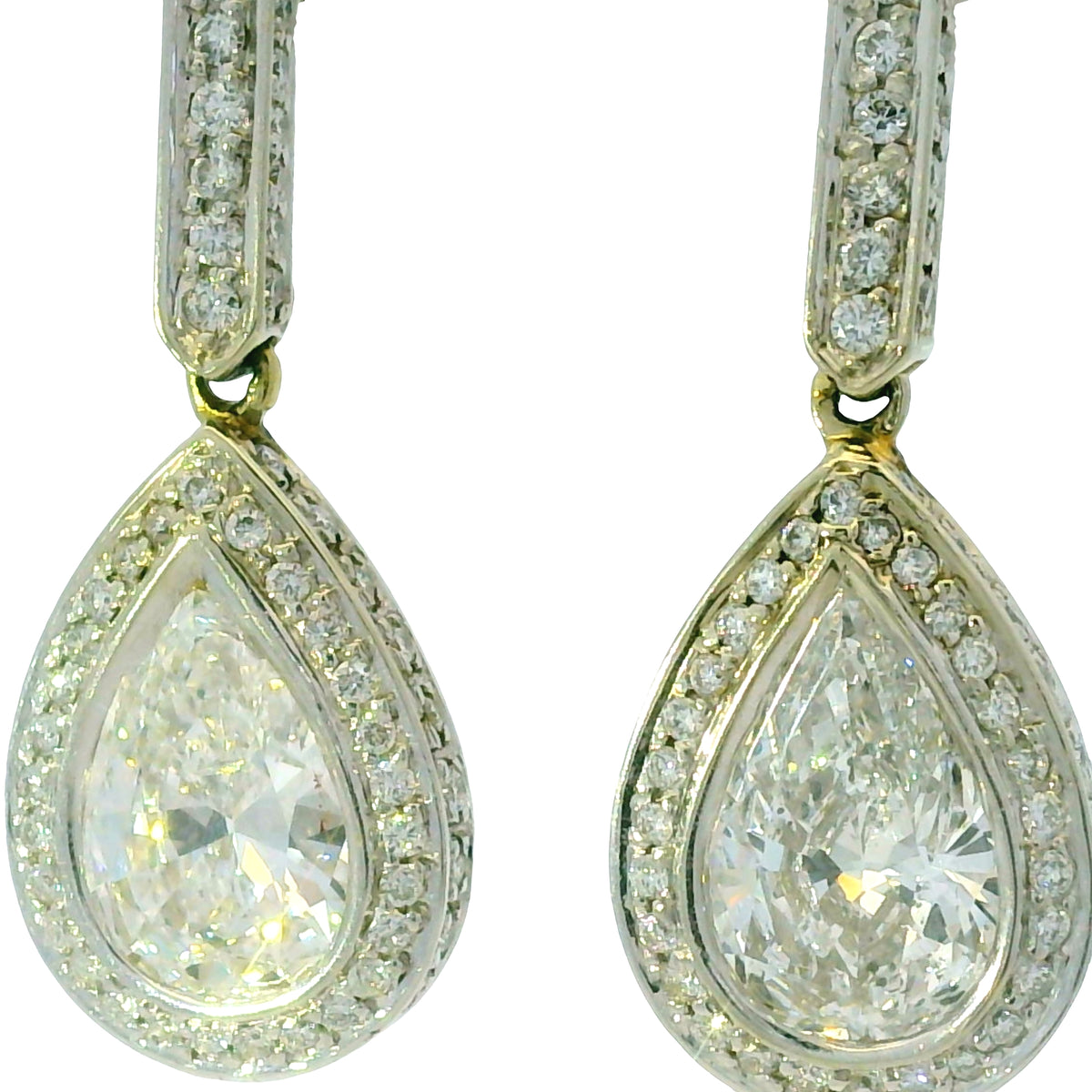 18k White Gold 4.76ctw Pear Shape Halo Drop Earrings