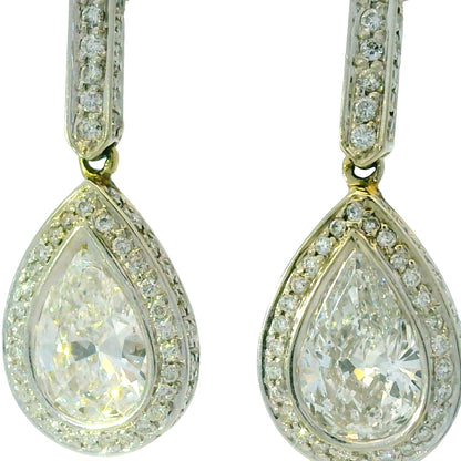 18k White Gold 4.76ctw Pear Shape Halo Drop Earrings