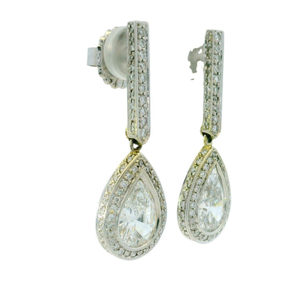 18k White Gold 4.76ctw Pear Shape Halo Drop Earrings