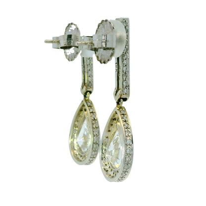 18k White Gold 4.76ctw Pear Shape Halo Drop Earrings