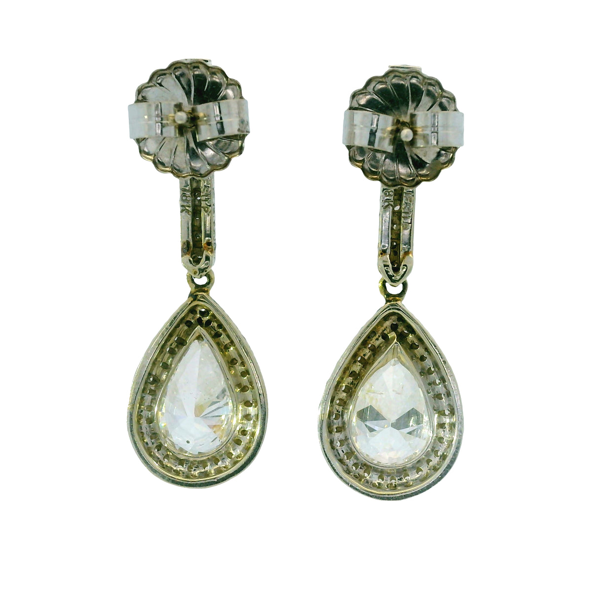 18k White Gold 4.76ctw Pear Shape Halo Drop Earrings
