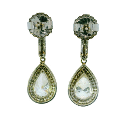 18k White Gold 4.76ctw Pear Shape Halo Drop Earrings