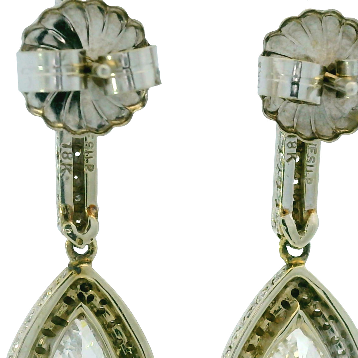18k White Gold 4.76ctw Pear Shape Halo Drop Earrings