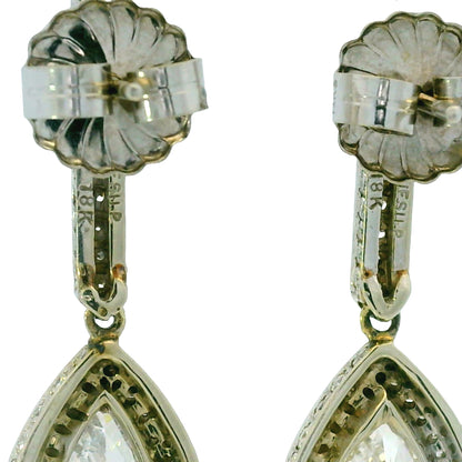 18k White Gold 4.76ctw Pear Shape Halo Drop Earrings