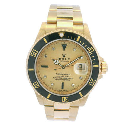 Rolex 16618 Submariner 18k Yellow Gold Serti Sapphire & Diamond Dial Watch
