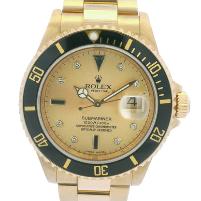 Rolex 16618 Submariner 18k Yellow Gold Serti Sapphire & Diamond Dial Watch