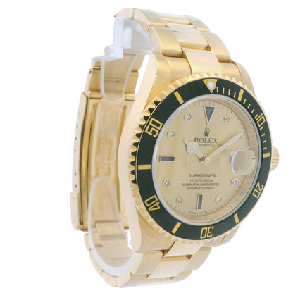 Rolex 16618 Submariner 18k Yellow Gold Serti Sapphire & Diamond Dial Watch