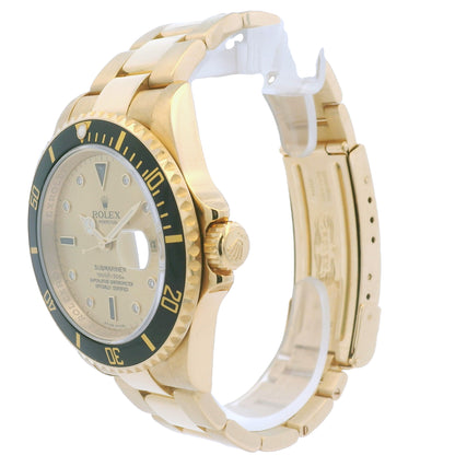 Rolex 16618 Submariner 18k Yellow Gold Serti Sapphire & Diamond Dial Watch