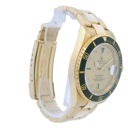 Rolex 16618 Submariner 18k Yellow Gold Serti Sapphire & Diamond Dial Watch