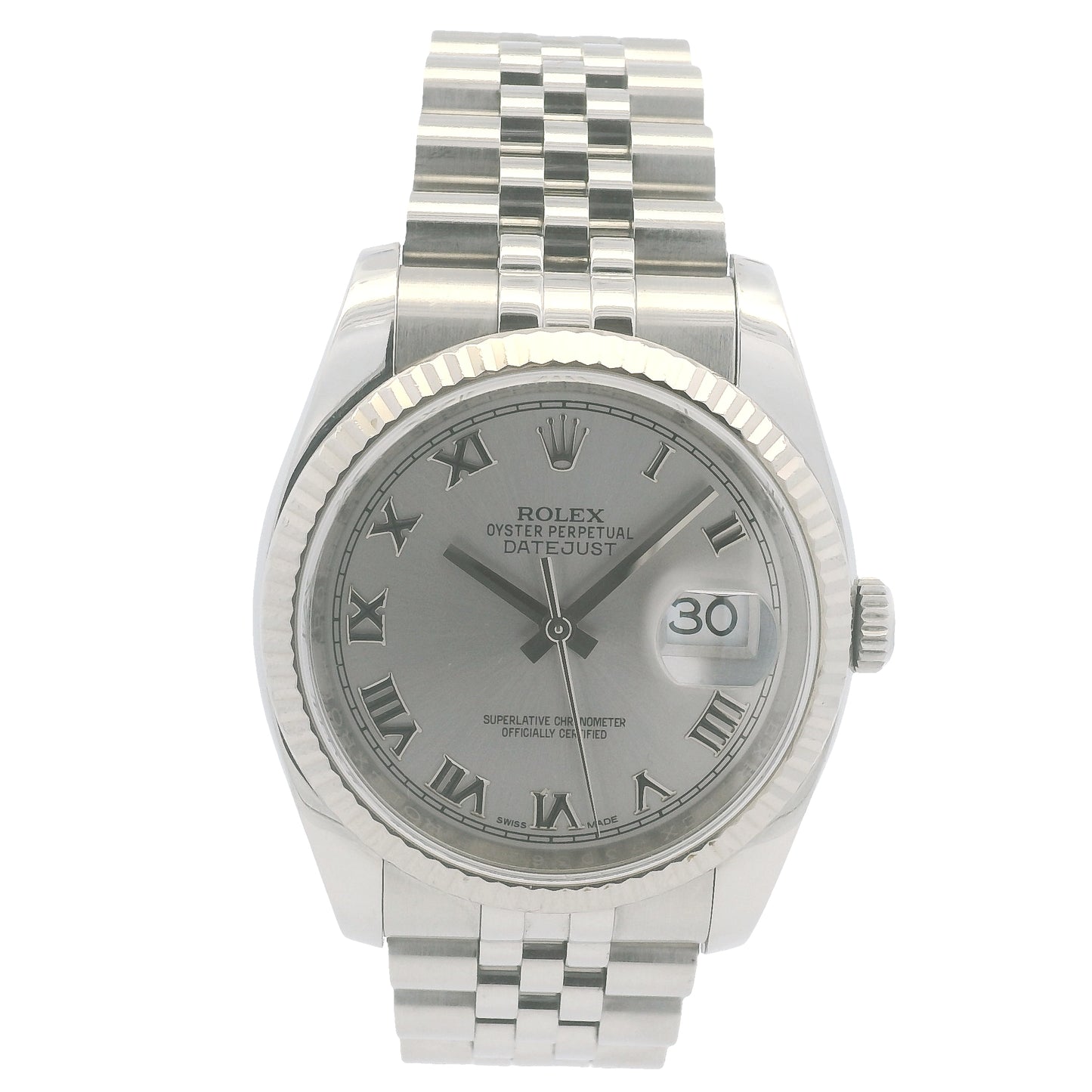 Rolex 116234 Datejust Stainless Steel Silver Roman Numeral Dial 36mm Watch