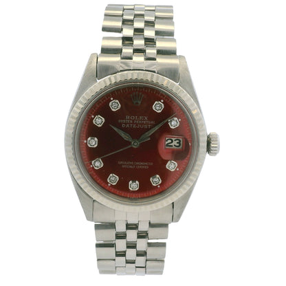 Rolex 1601 Datejust Stainless Steel Red Diamond Dial 36mm Watch