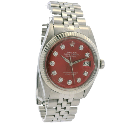 Rolex 1601 Datejust Stainless Steel Red Diamond Dial 36mm Watch