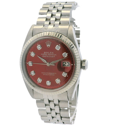 Rolex 1601 Datejust Stainless Steel Red Diamond Dial 36mm Watch