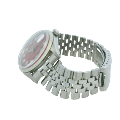 Rolex 1601 Datejust Stainless Steel Red Diamond Dial 36mm Watch