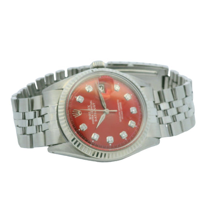 Rolex 1601 Datejust Stainless Steel Red Diamond Dial 36mm Watch