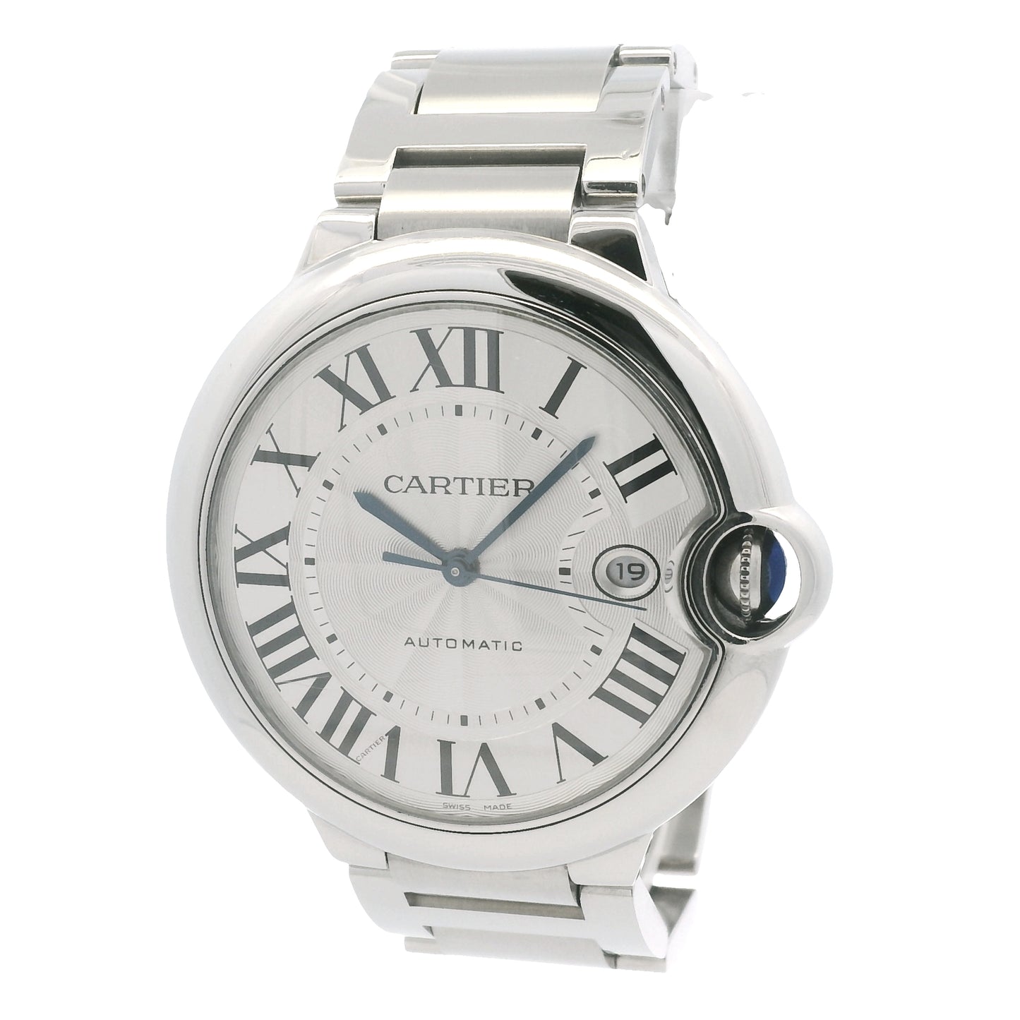 Cartier Ballon Bleu 42mm Silver Roman Dial Watch