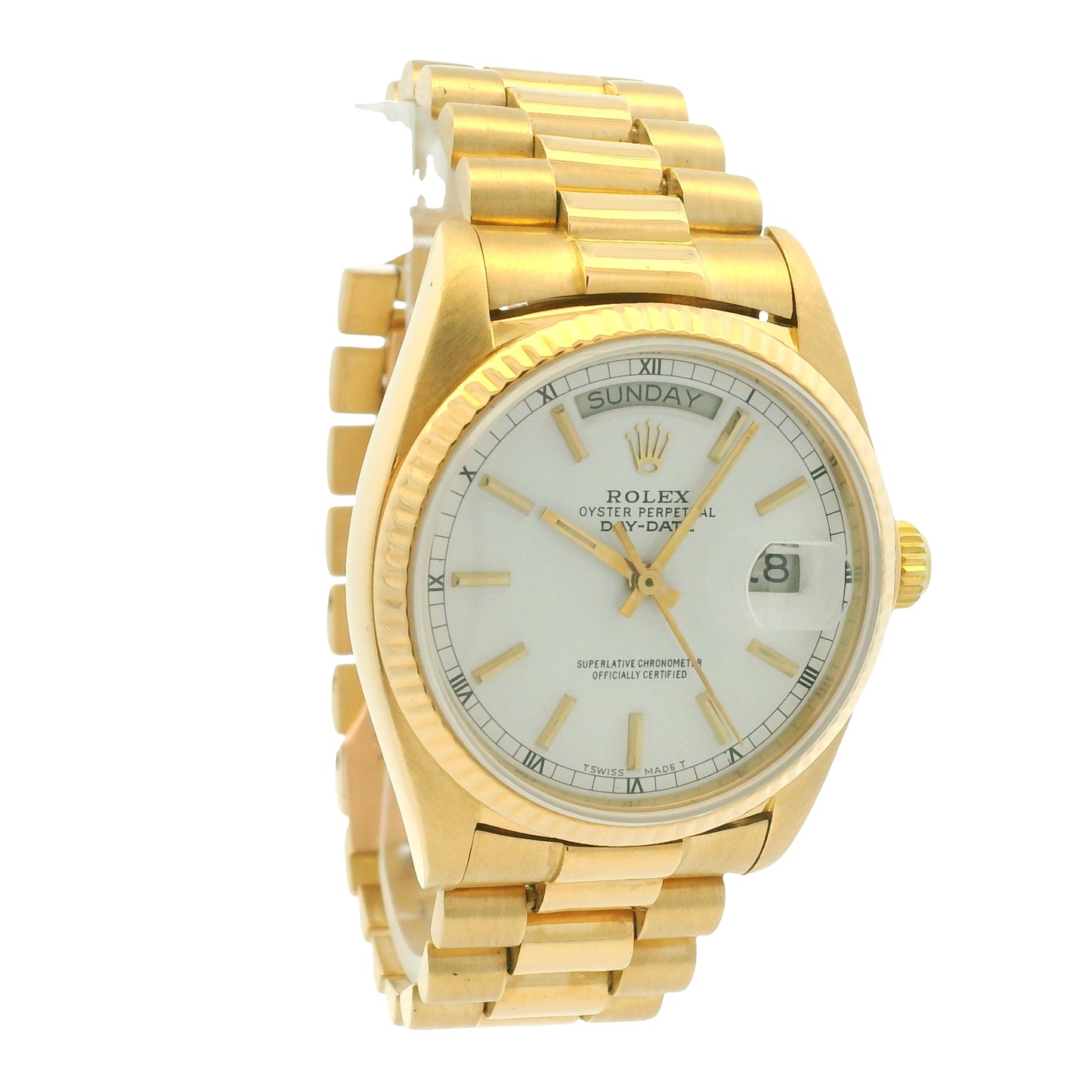 Rolex 18038 Day-Date 18k Yellow Gold Presidential White Dial 36mm Watch