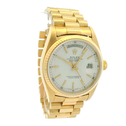 Rolex 18038 Day-Date 18k Yellow Gold Presidential White Dial 36mm Watch