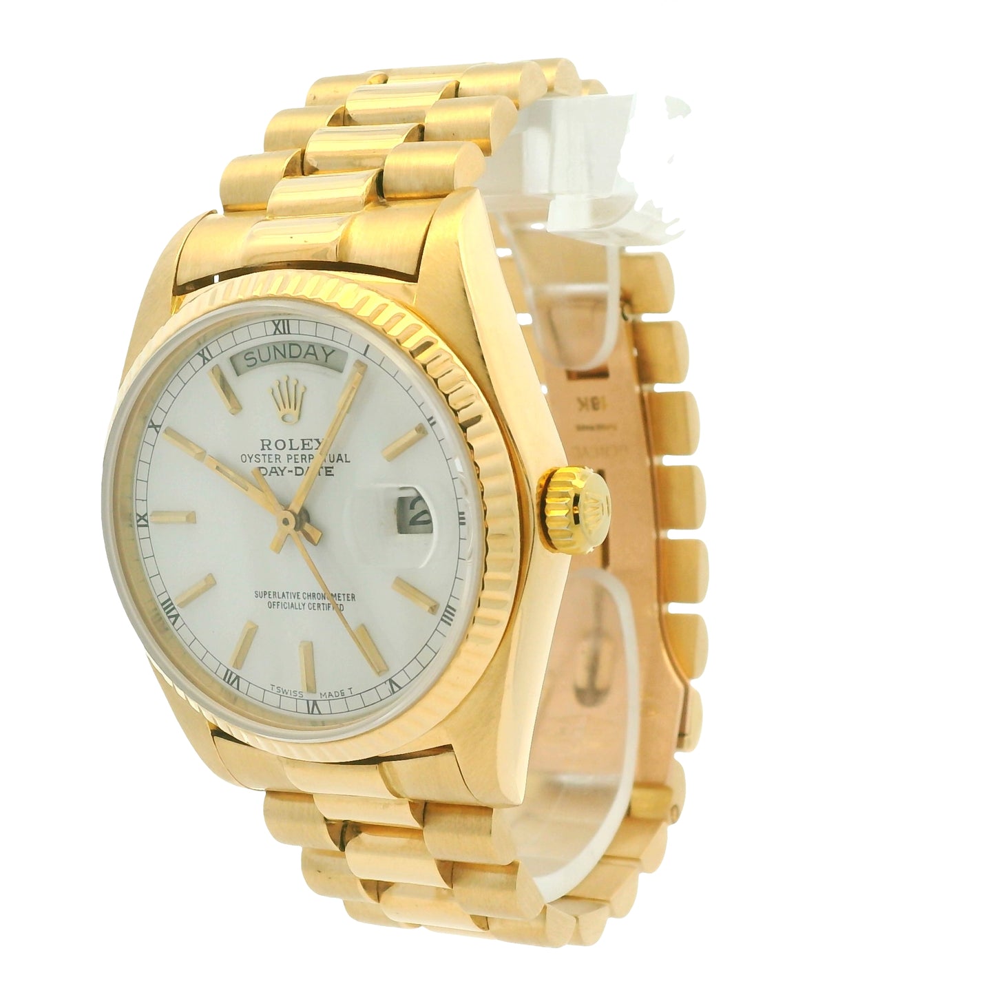 Rolex 18038 Day-Date 18k Yellow Gold Presidential White Dial 36mm Watch