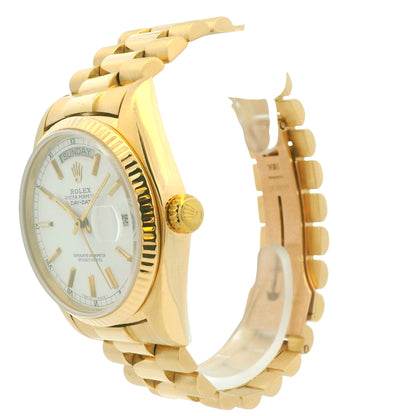 Rolex 18038 Day-Date 18k Yellow Gold Presidential White Dial 36mm Watch