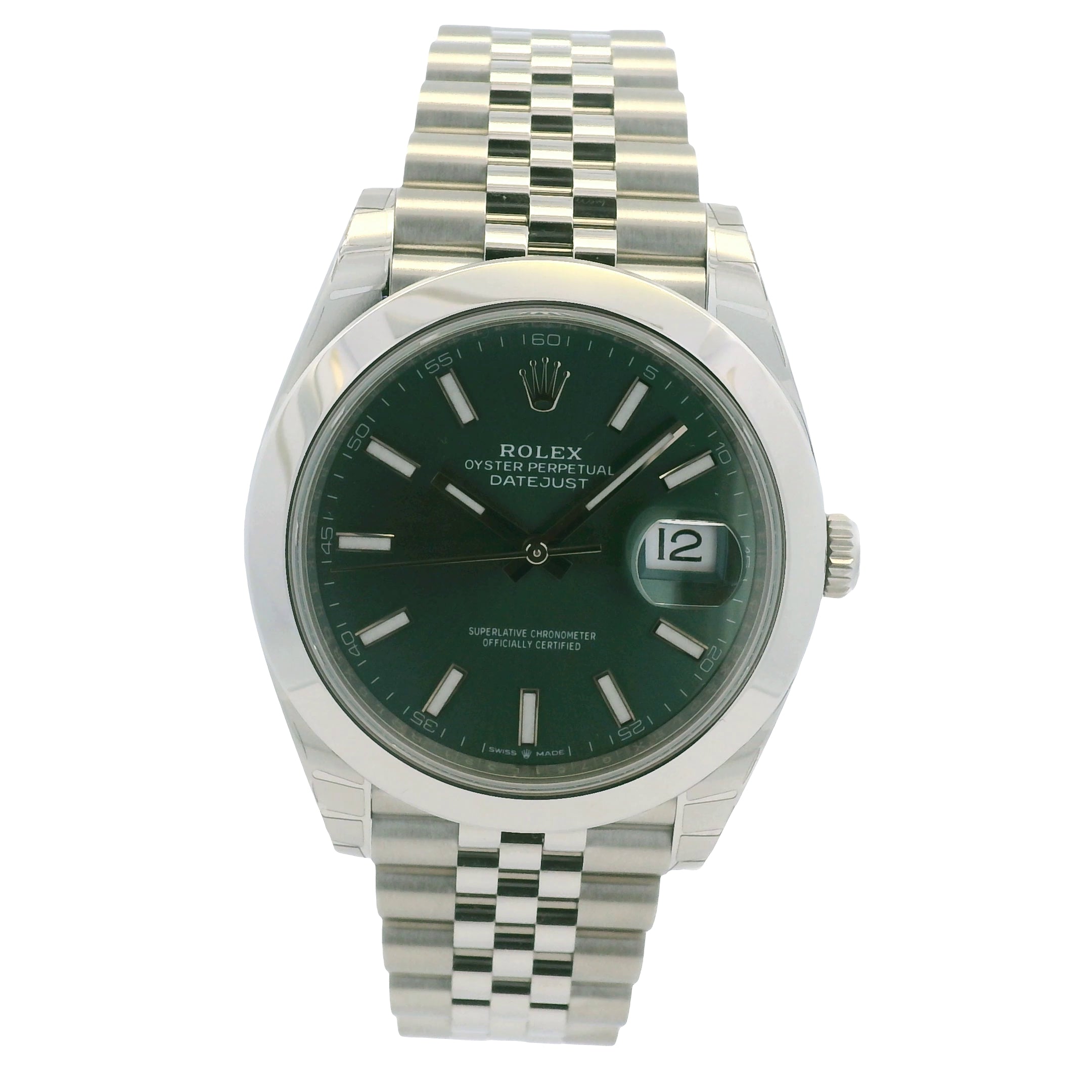 Rolex 126300 Datejust Stainless Steel Mint Green Stick Dial 41mm Watch