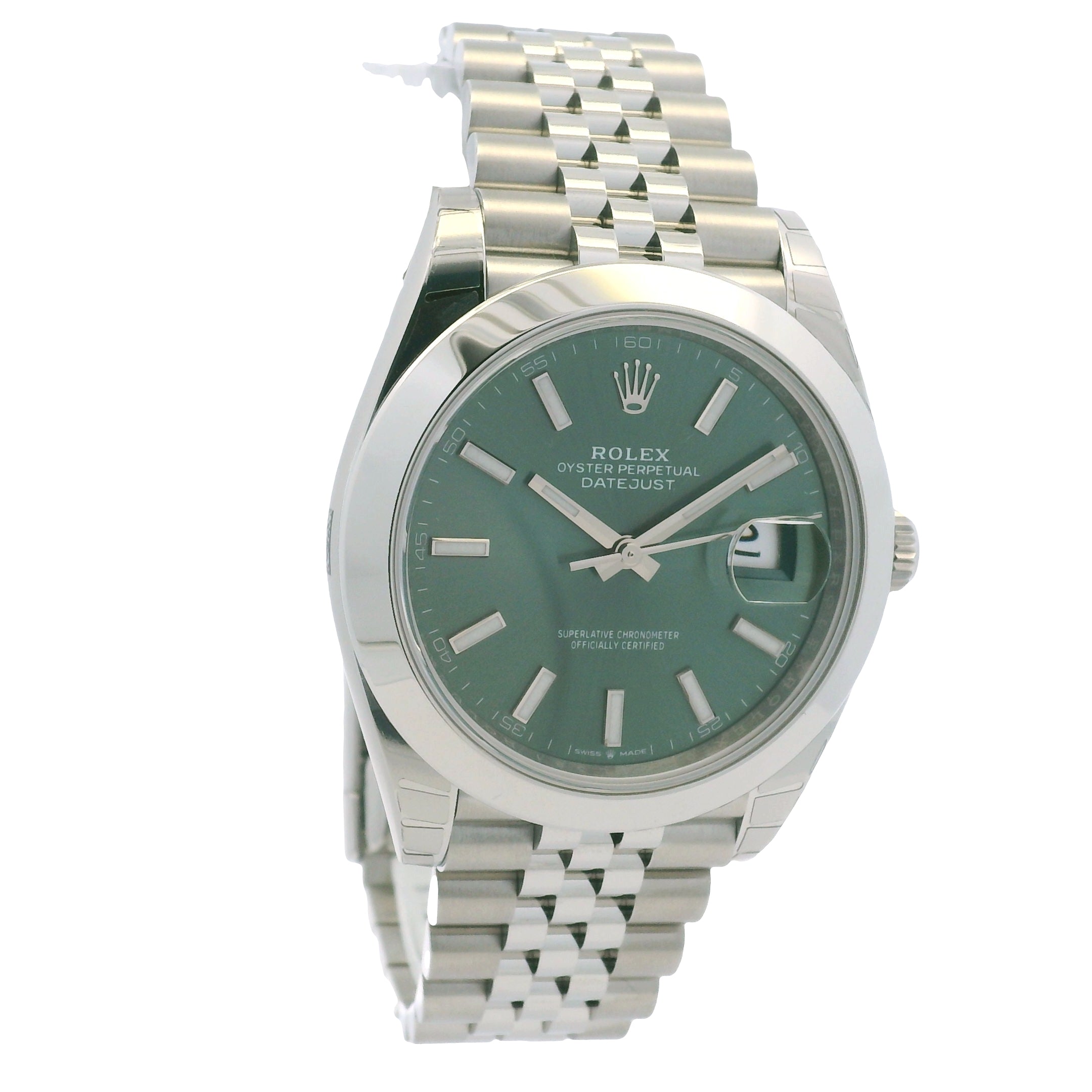 Rolex 126300 Datejust Stainless Steel Mint Green Stick Dial 41mm Watch