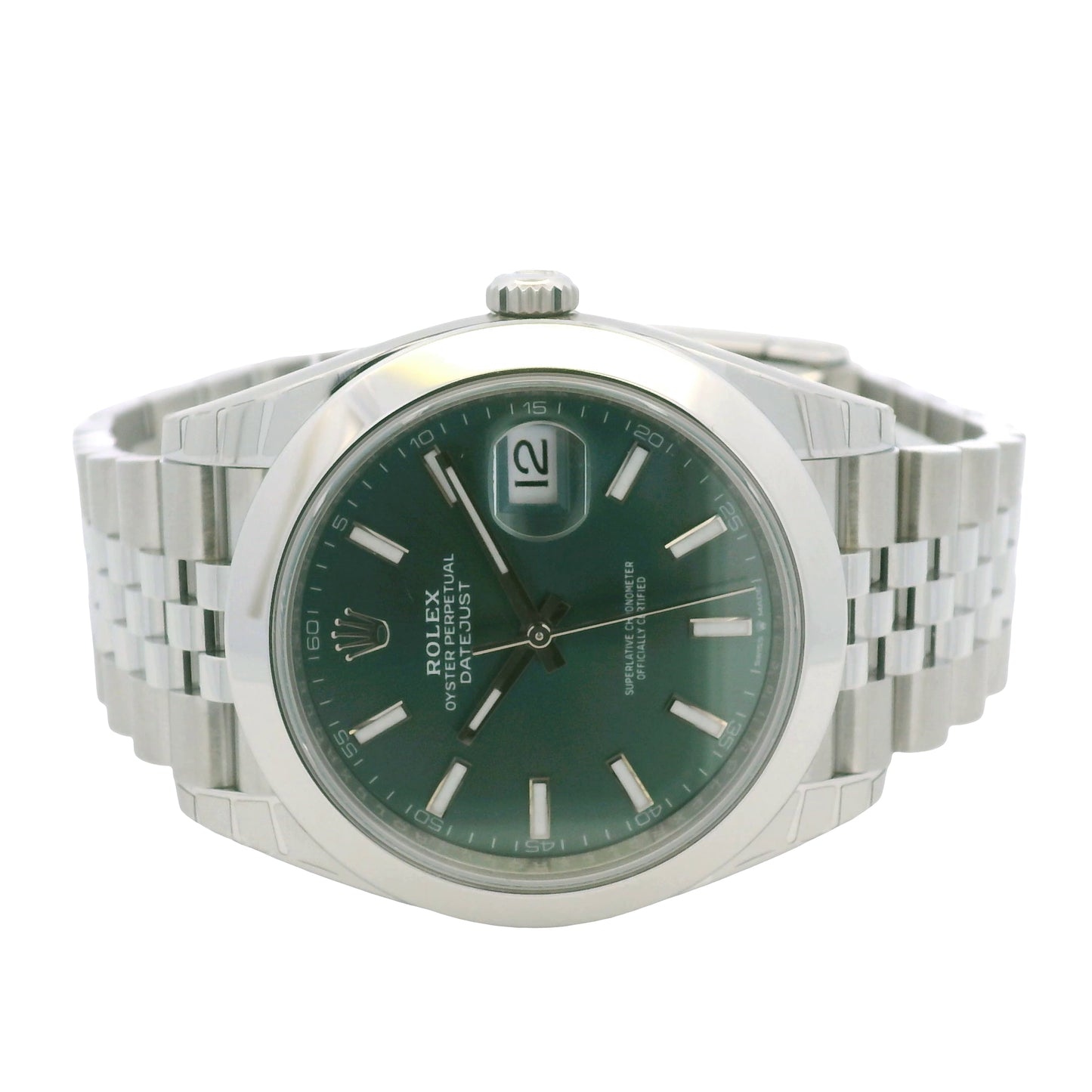 Rolex 126300 Datejust Stainless Steel Mint Green Stick Dial 41mm Watch