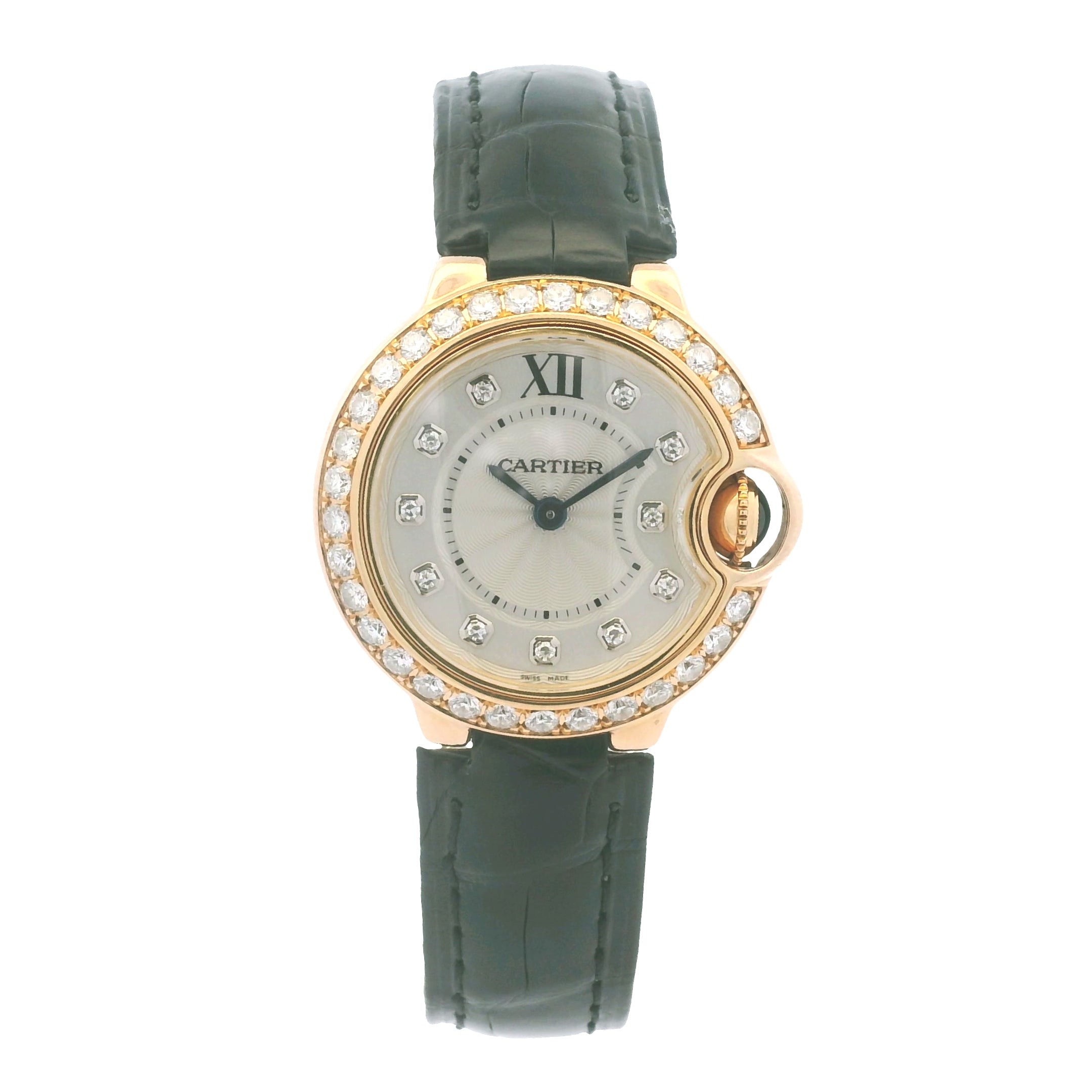Cartier 3007 Ballon Bleu 18k Rose Gold Diamond Bezel Ladies Watch