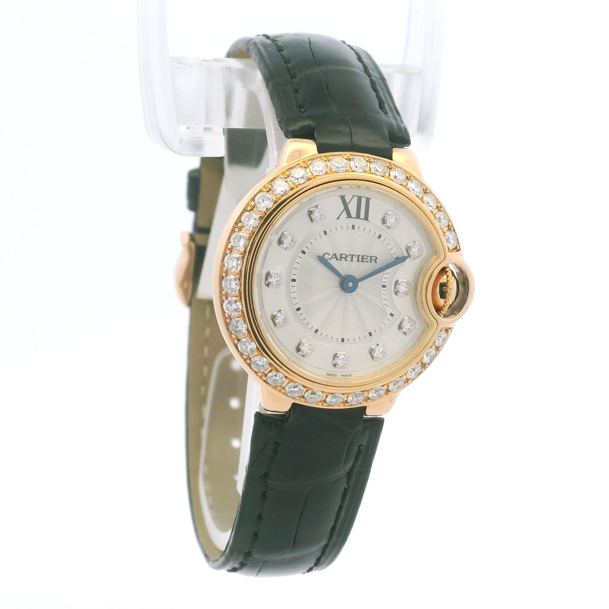 Cartier 3007 Ballon Bleu 18k Rose Gold Diamond Bezel Ladies Watch