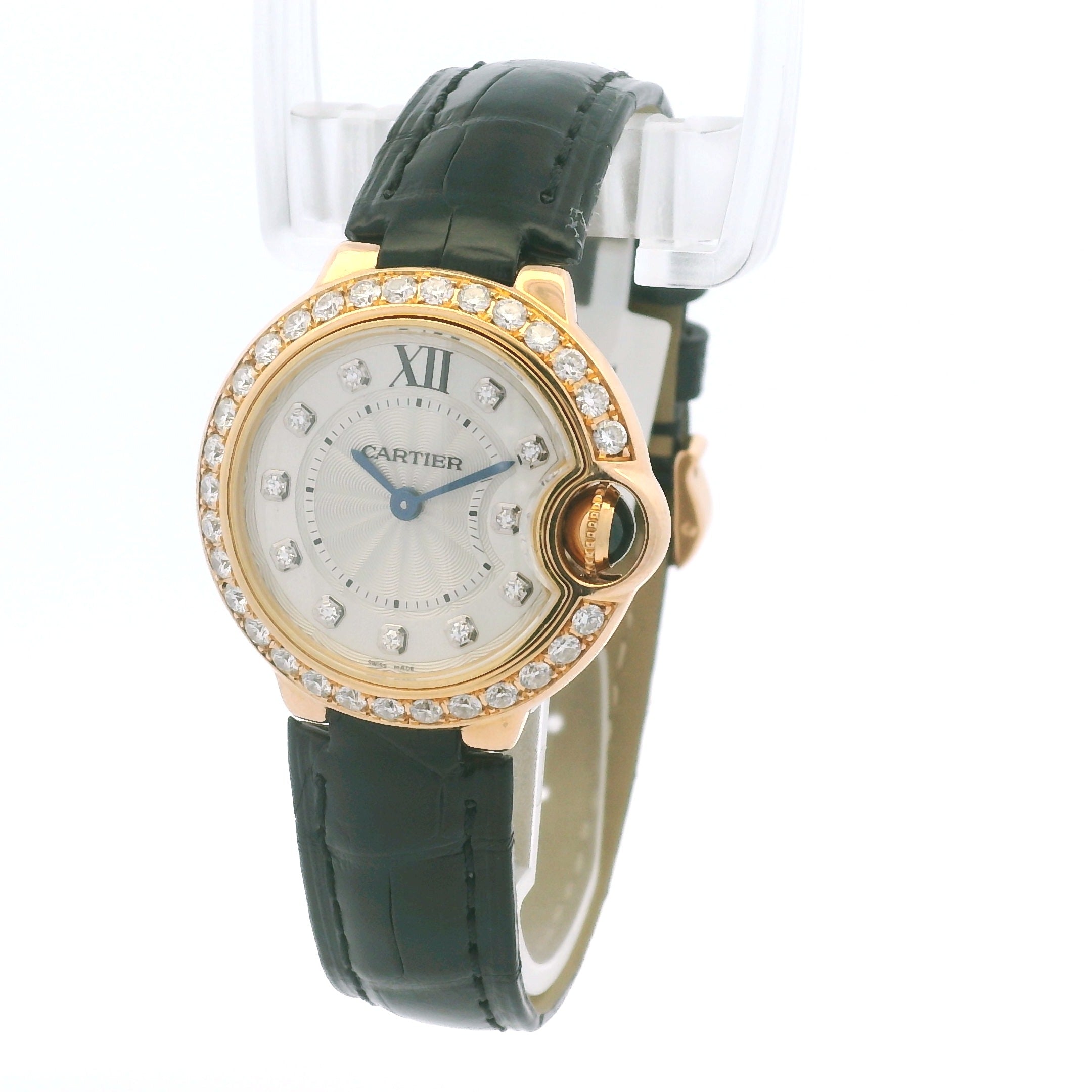 Cartier 3007 Ballon Bleu 18k Rose Gold Diamond Bezel Ladies Watch