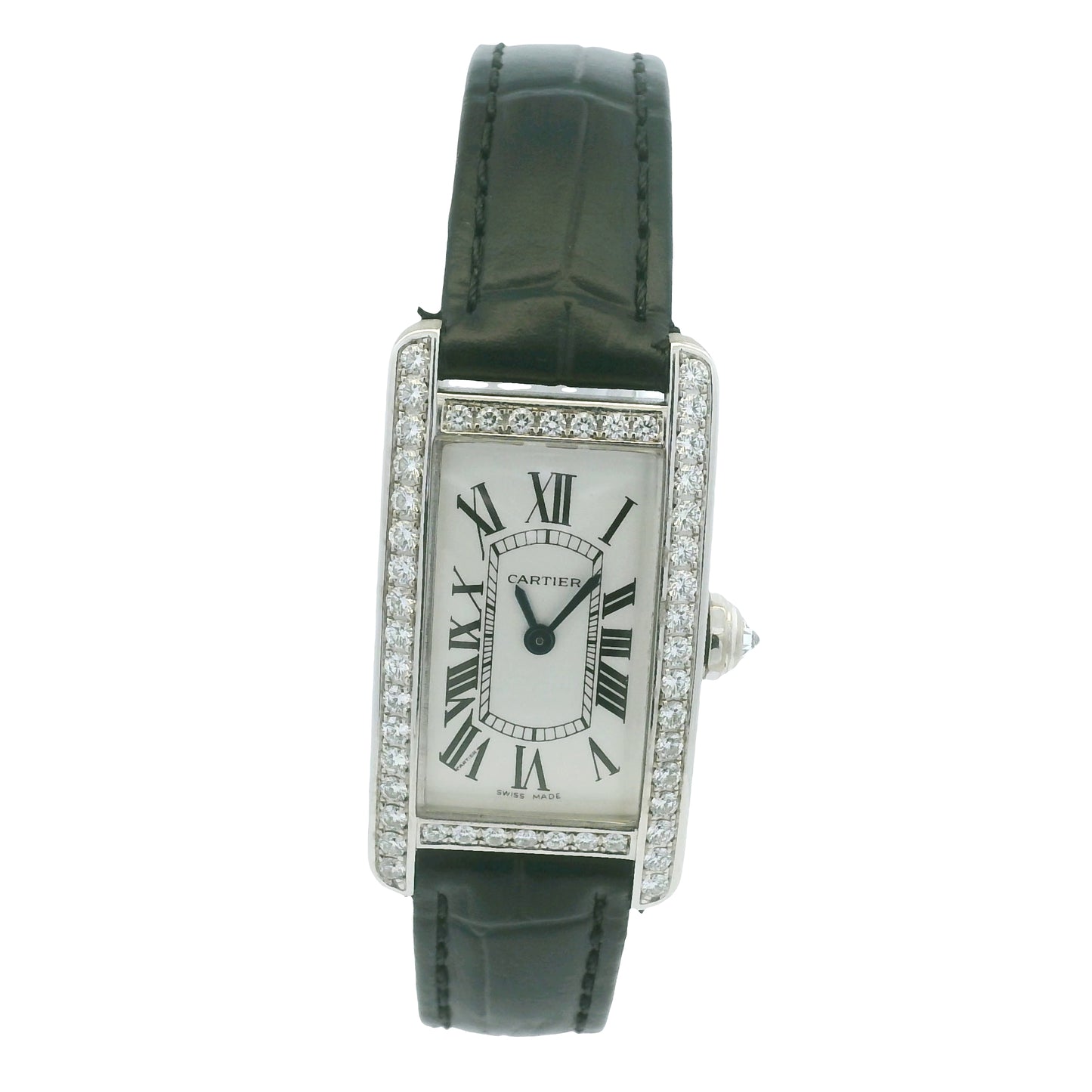Cartier Tank 2489 18k White Gold Diamond Bezel Ladies Watch