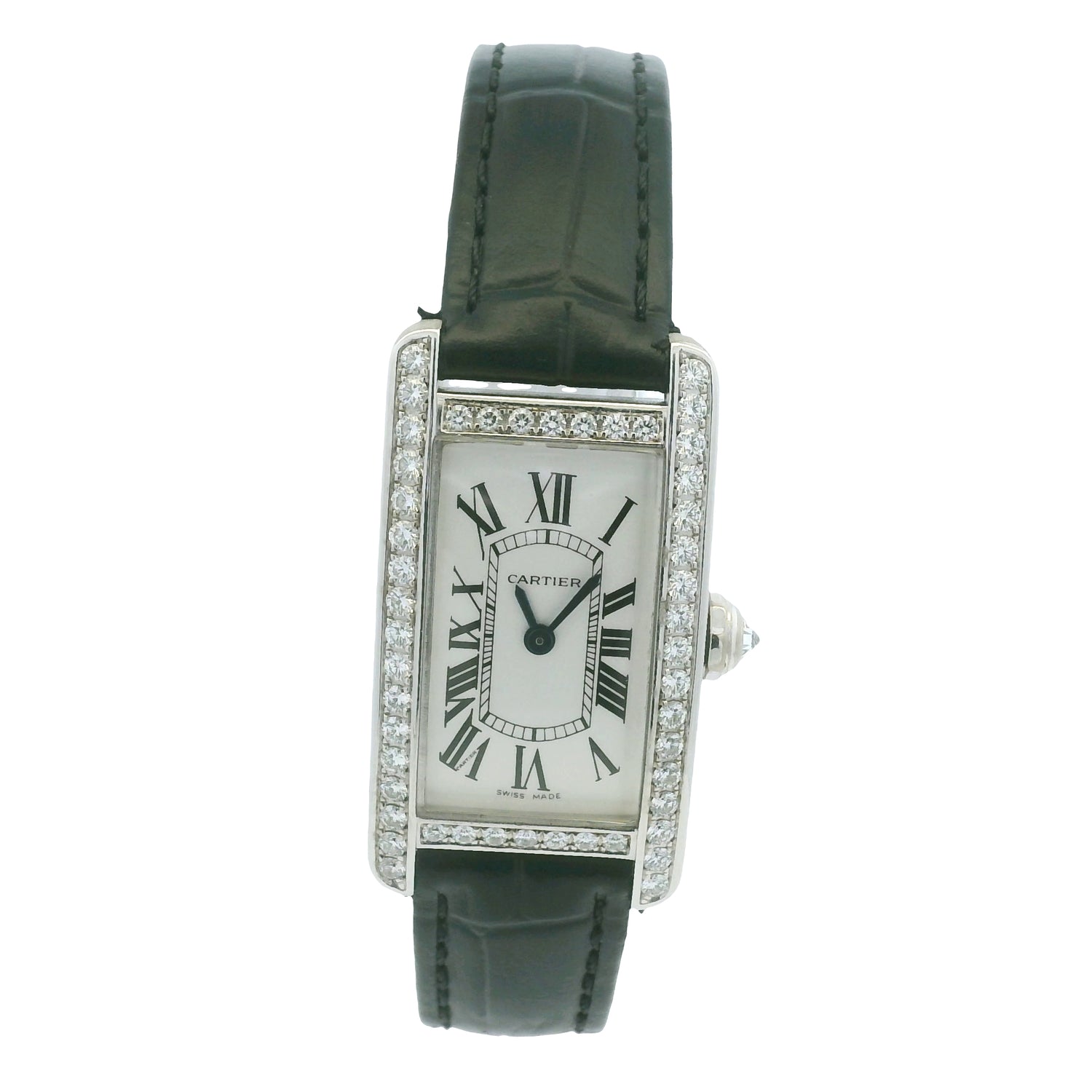 Cartier Tank 2489 18k White Gold Diamond Bezel Ladies Watch