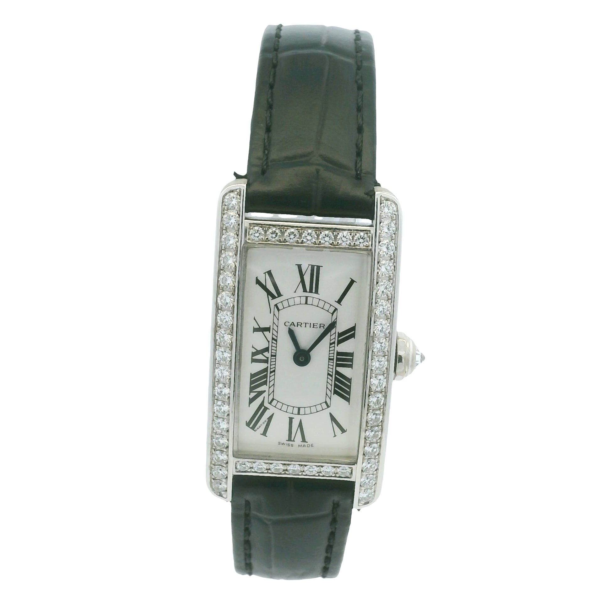 Cartier Tank 2489 18k White Gold Diamond Bezel Ladies Watch