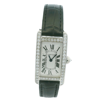 Cartier Tank 2489 18k White Gold Diamond Bezel Ladies Watch