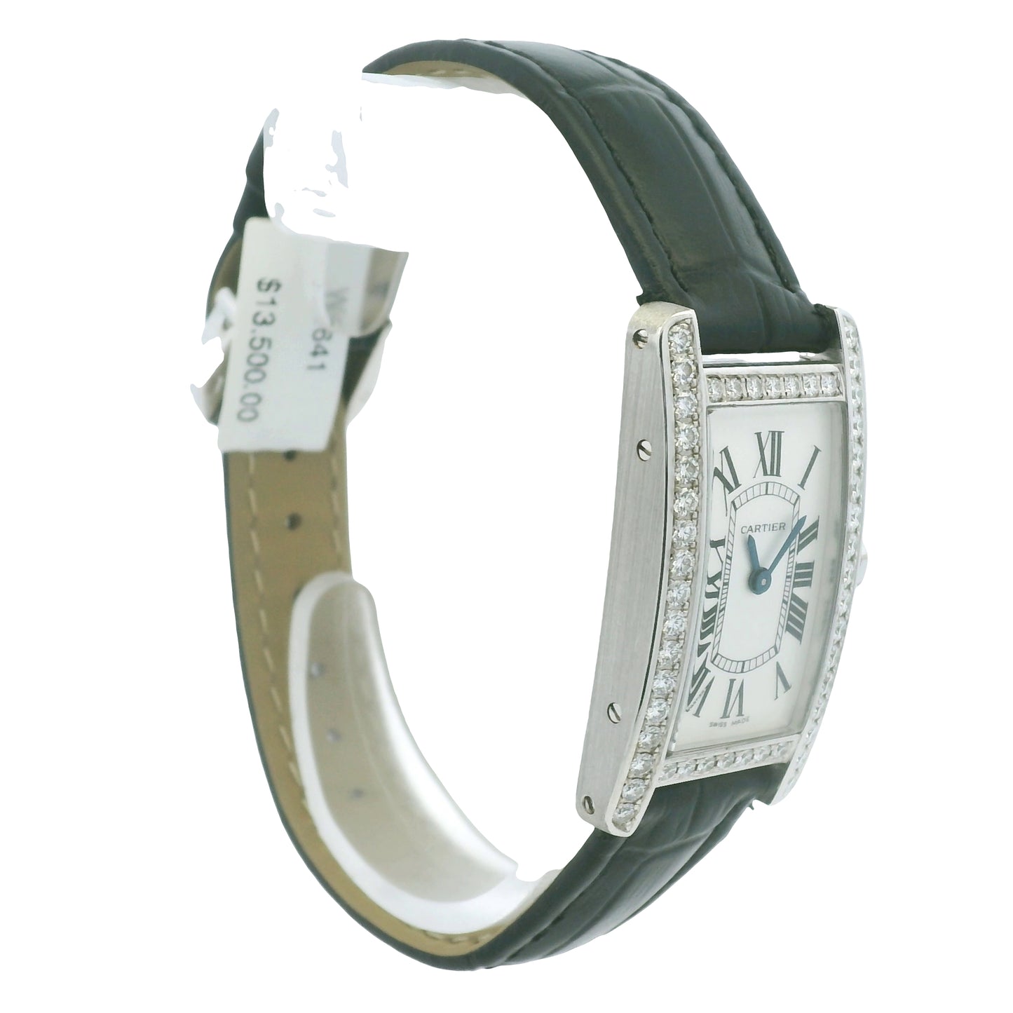Cartier Tank 2489 18k White Gold Diamond Bezel Ladies Watch