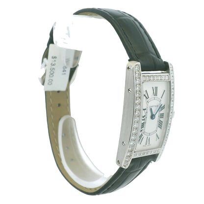 Cartier Tank 2489 18k White Gold Diamond Bezel Ladies Watch