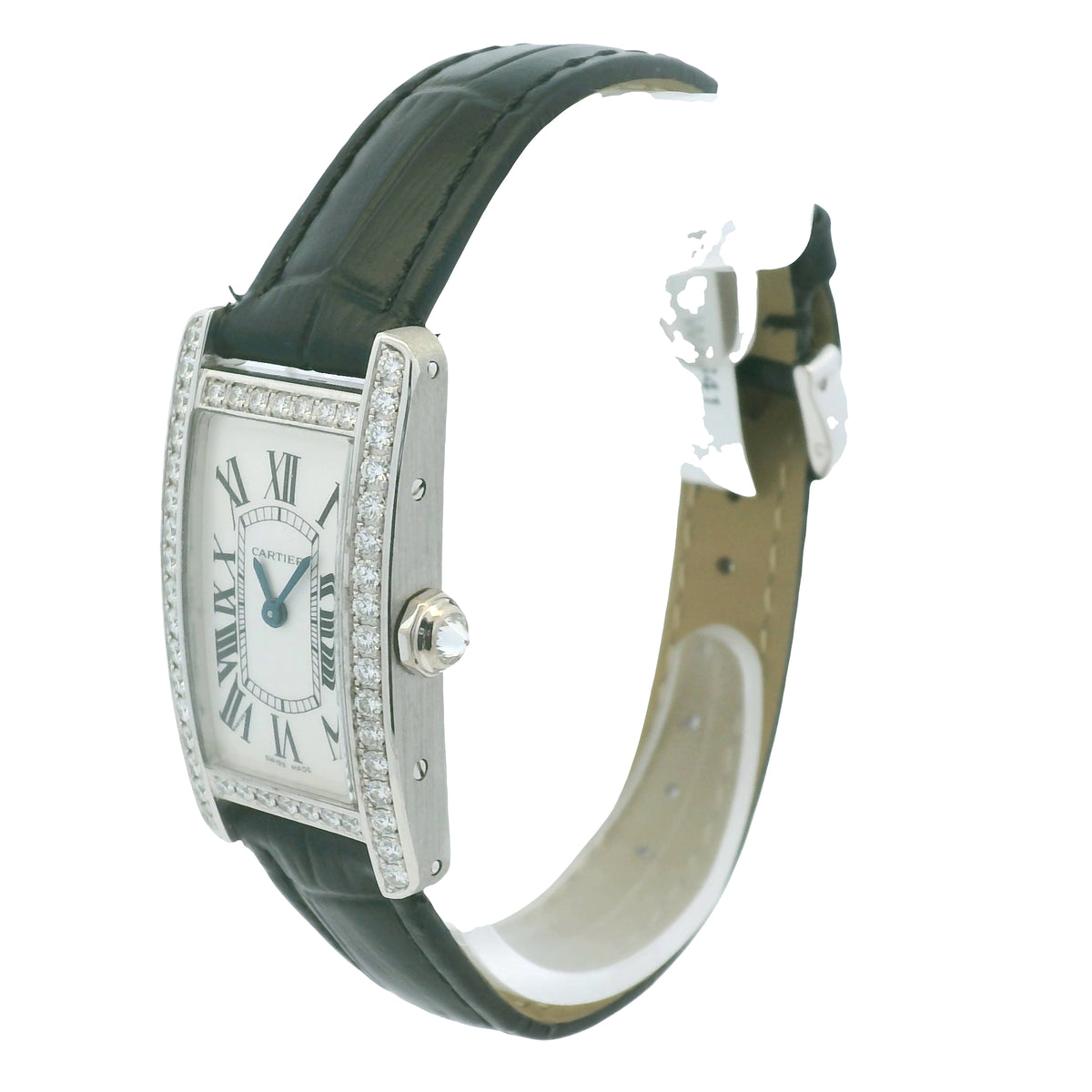 Cartier Tank 2489 18k White Gold Diamond Bezel Ladies Watch