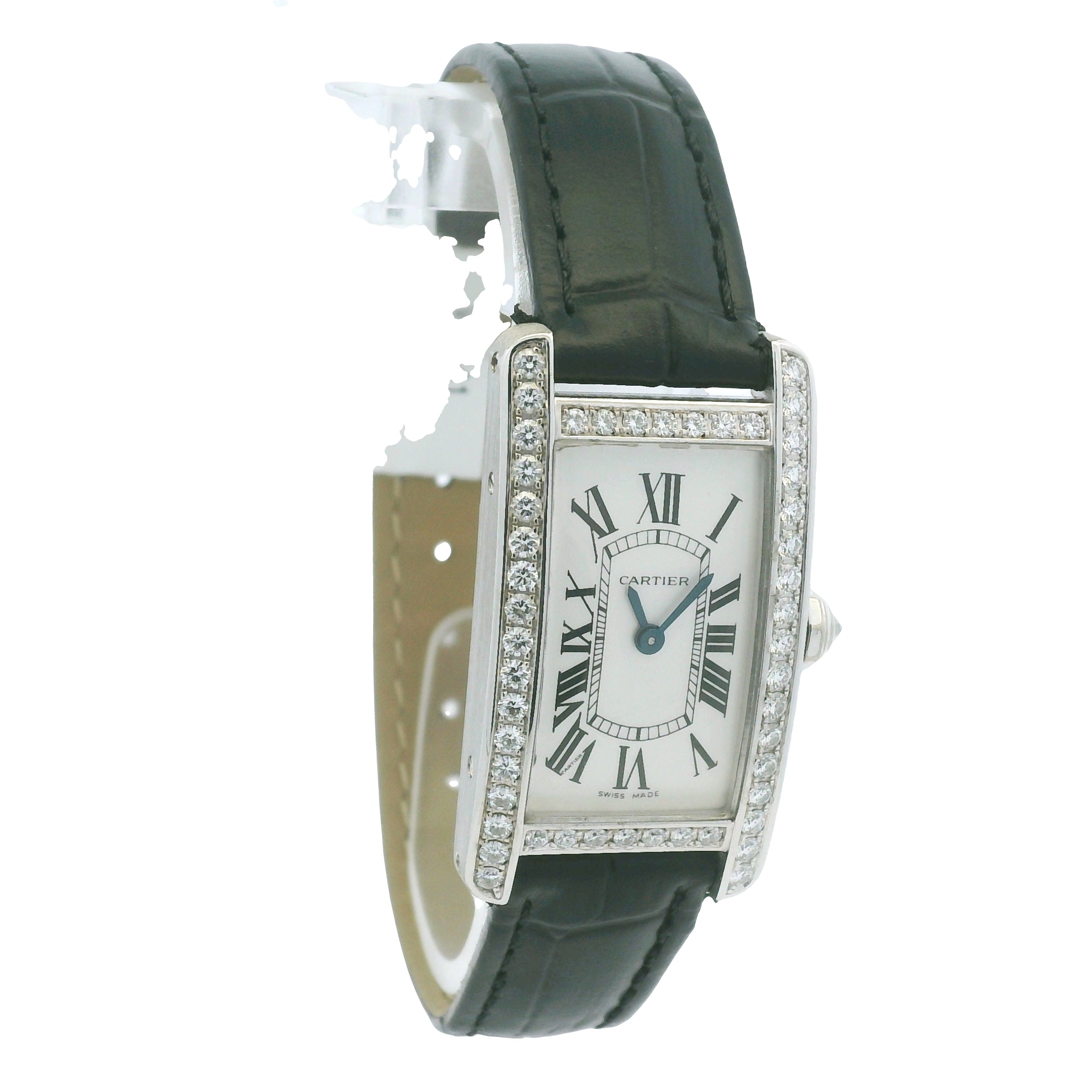 Cartier Tank 2489 18k White Gold Diamond Bezel Ladies Watch