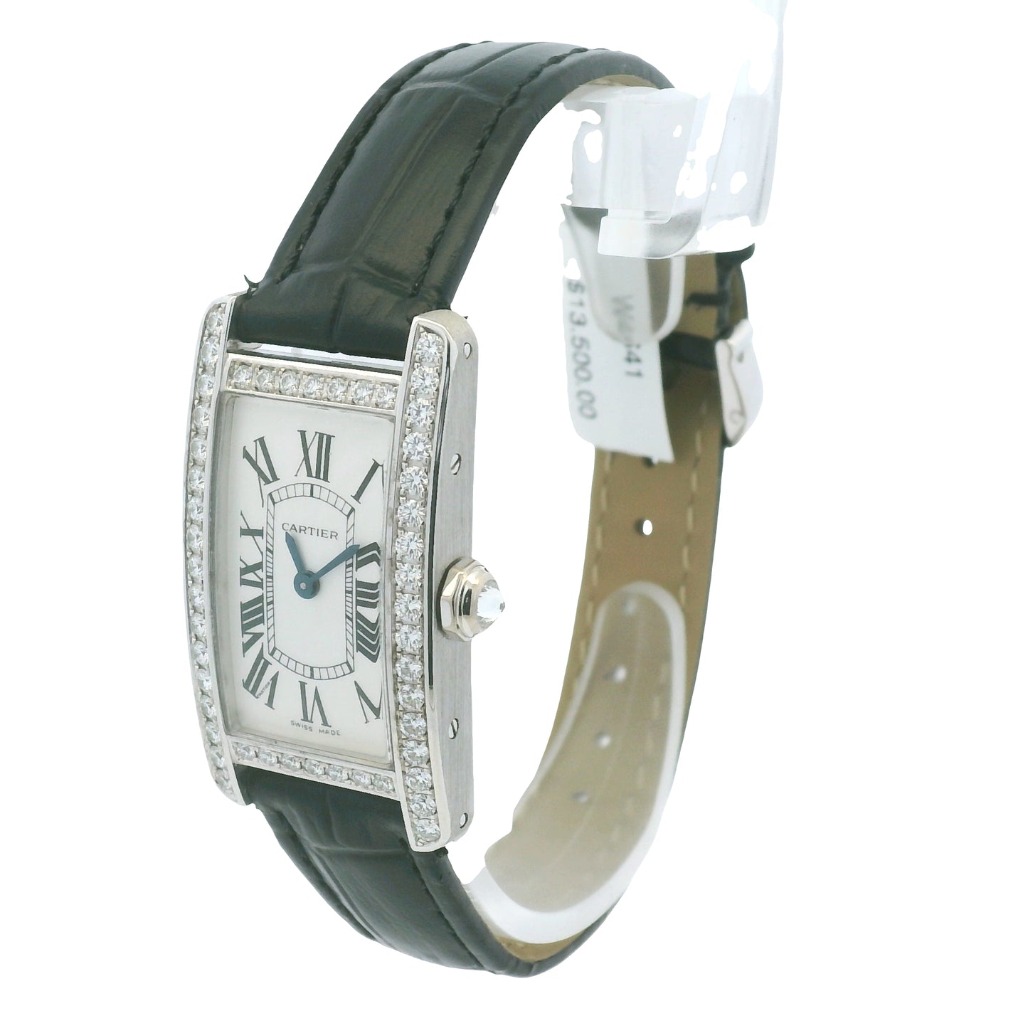 Cartier Tank 2489 18k White Gold Diamond Bezel Ladies Watch