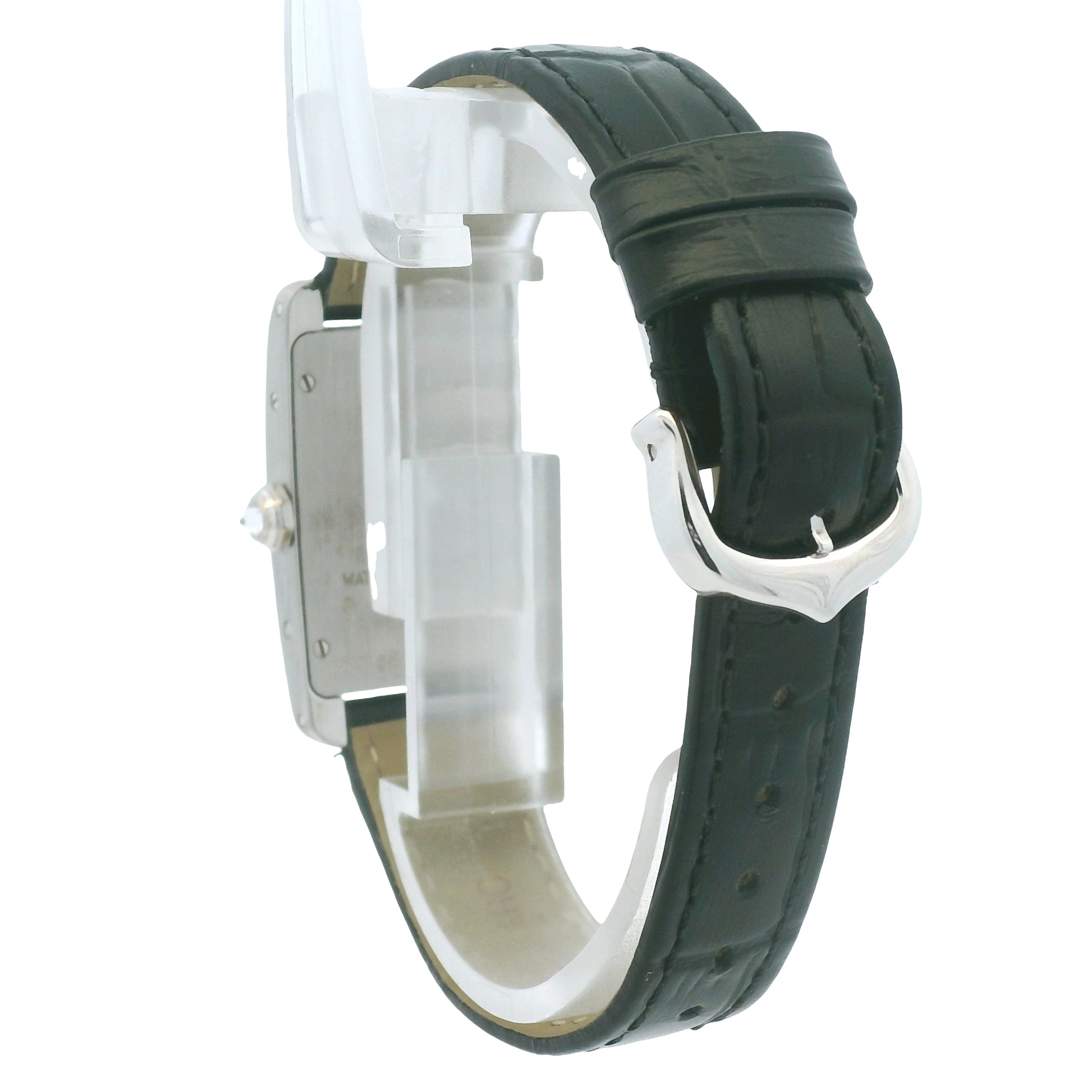 Cartier Tank 2489 18k White Gold Diamond Bezel Ladies Watch