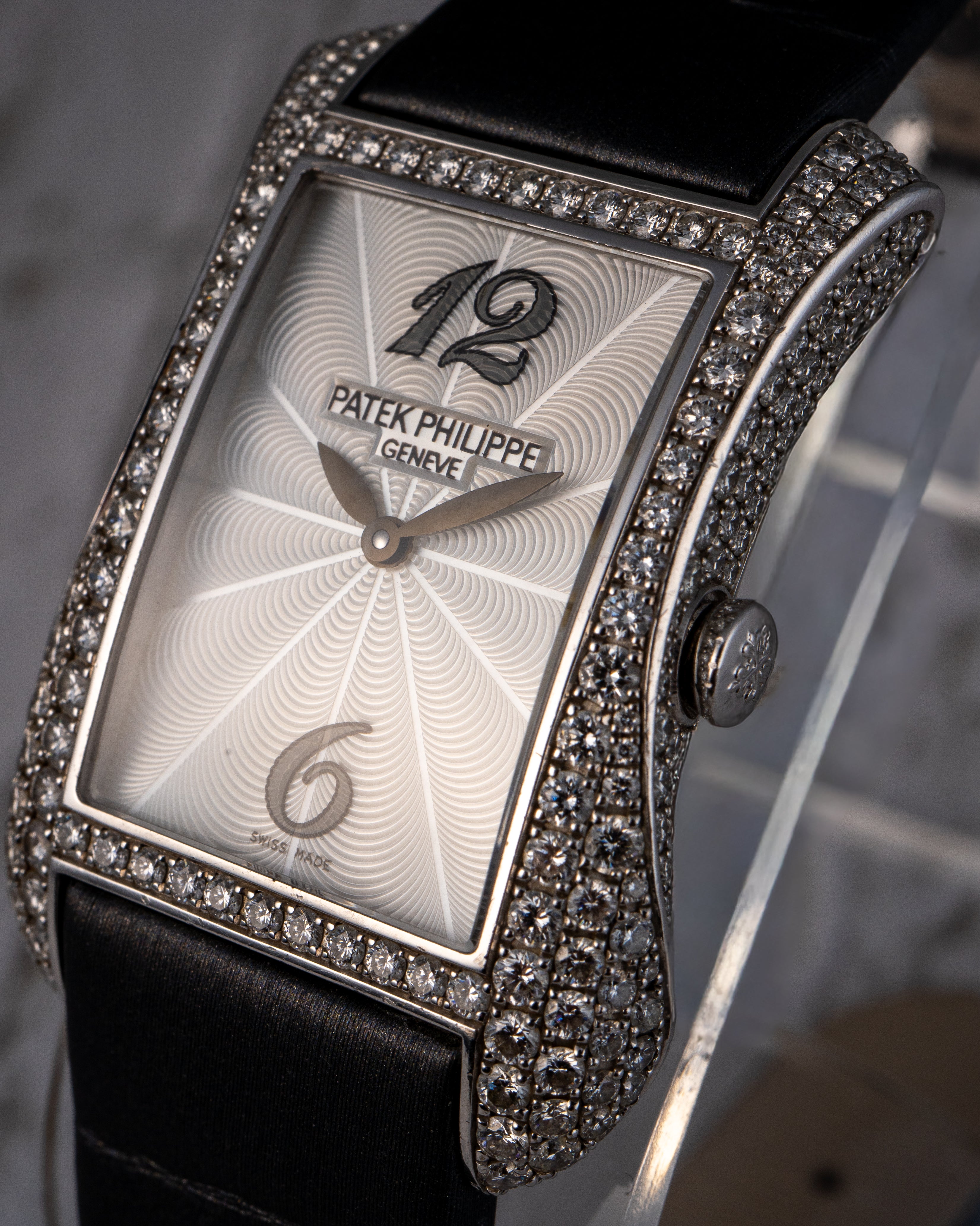 Patek Philippe 4973G Gondolo 18k White Gold Pave Diamond Ladies Watch