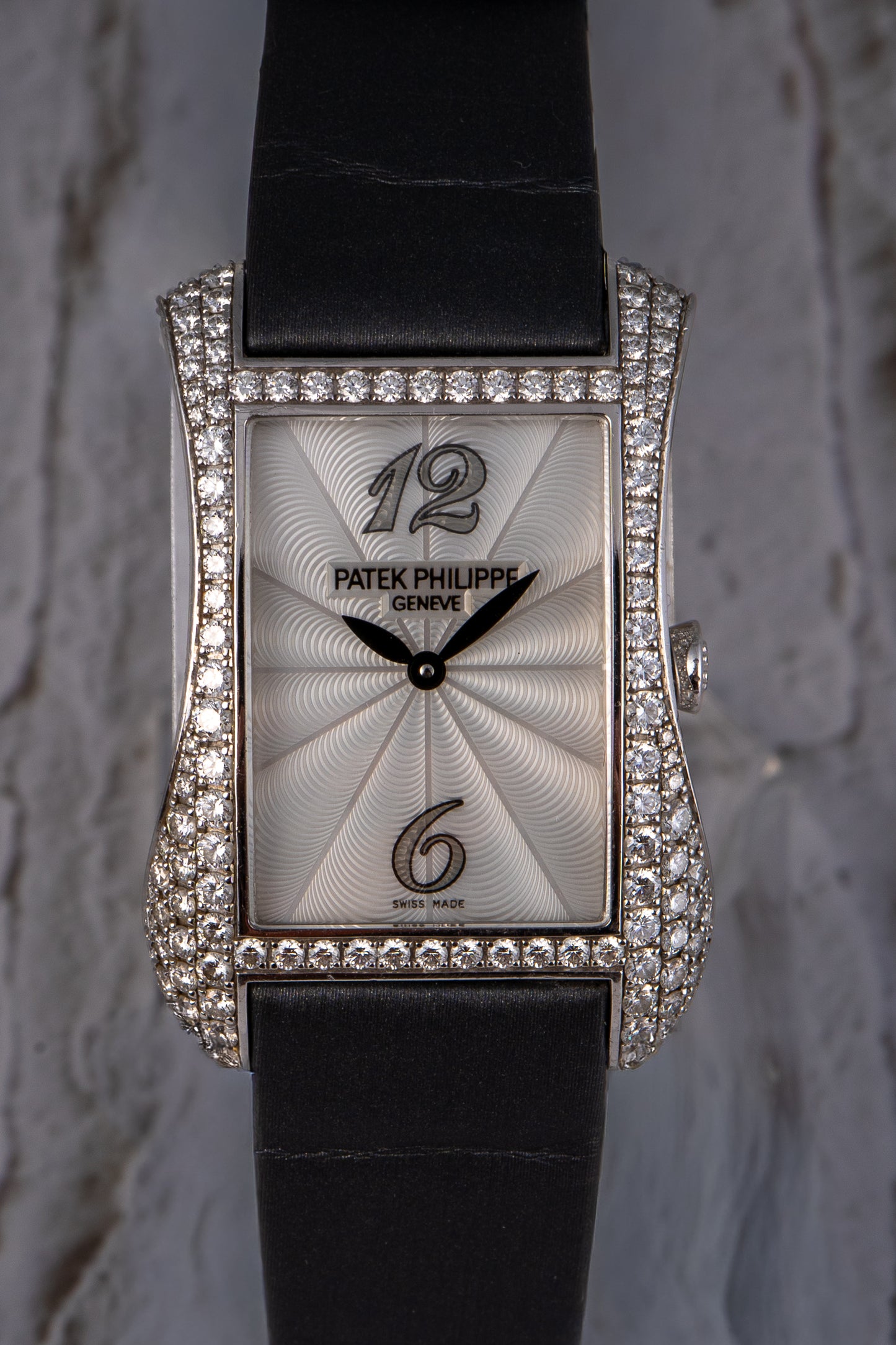 Patek Philippe 4973G Gondolo 18k White Gold Pave Diamond Ladies Watch
