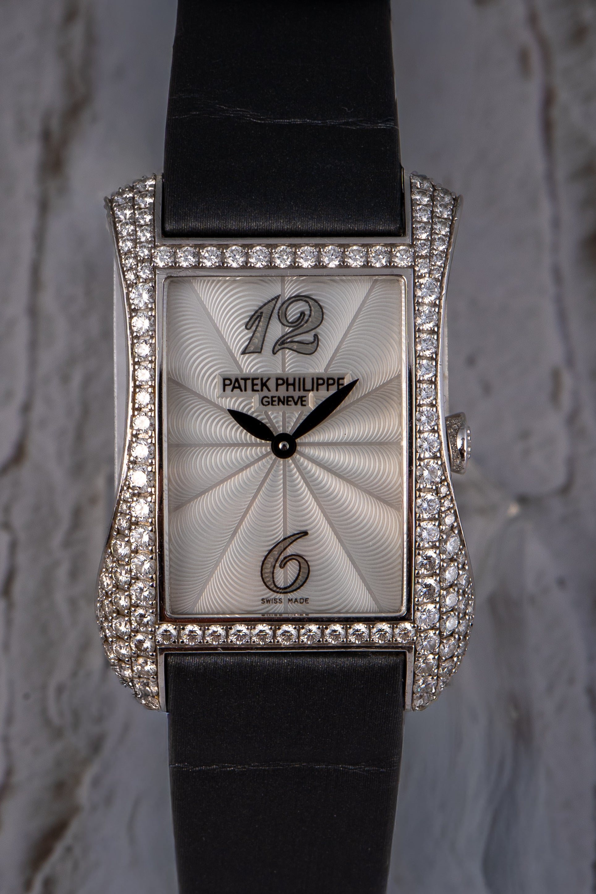 Patek Philippe 4973G Gondolo 18k White Gold Pave Diamond Ladies Watch