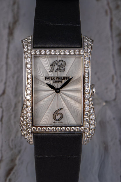 Patek Philippe 4973G Gondolo 18k White Gold Pave Diamond Ladies Watch