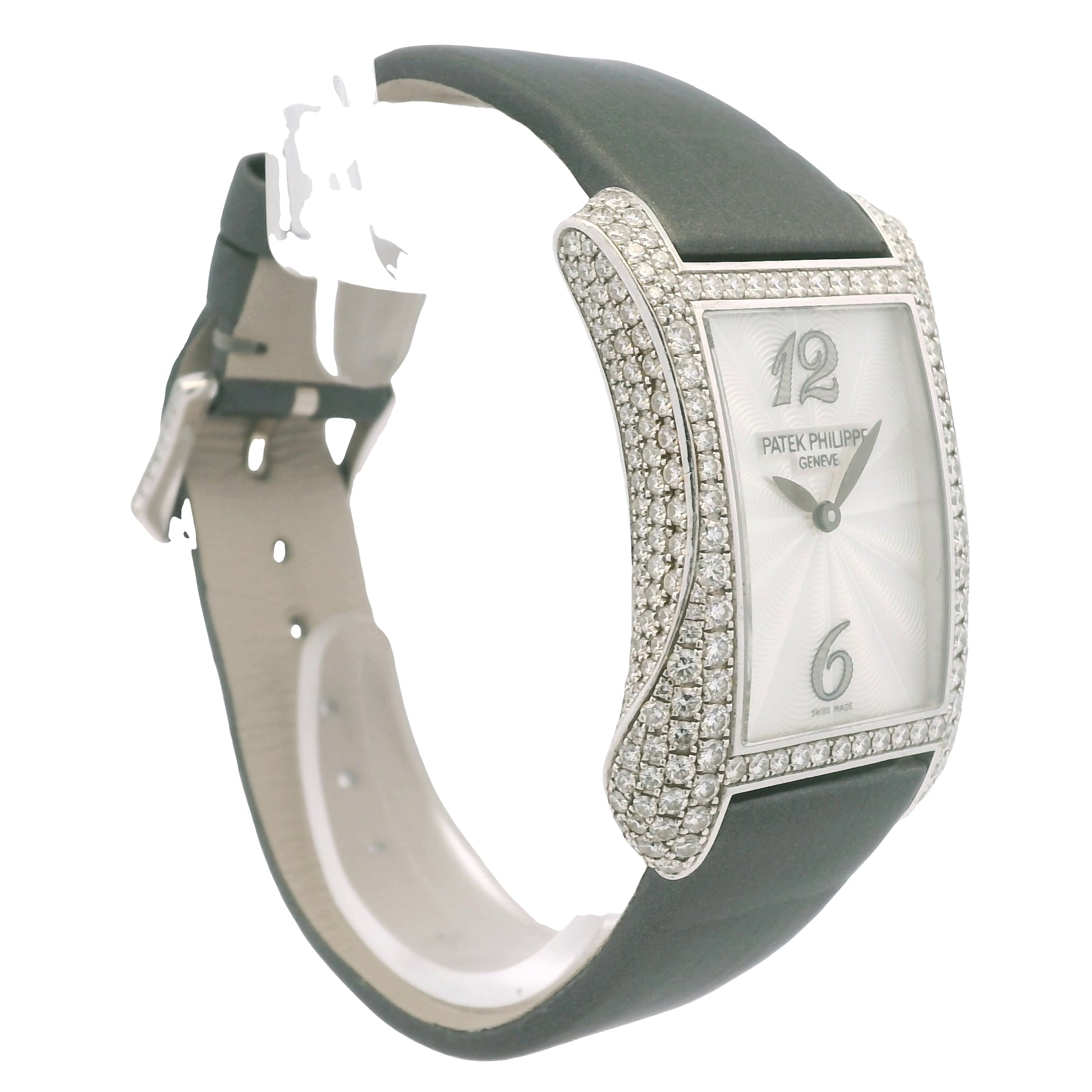 Patek Philippe 4973G Gondolo 18k White Gold Pave Diamond Ladies Watch