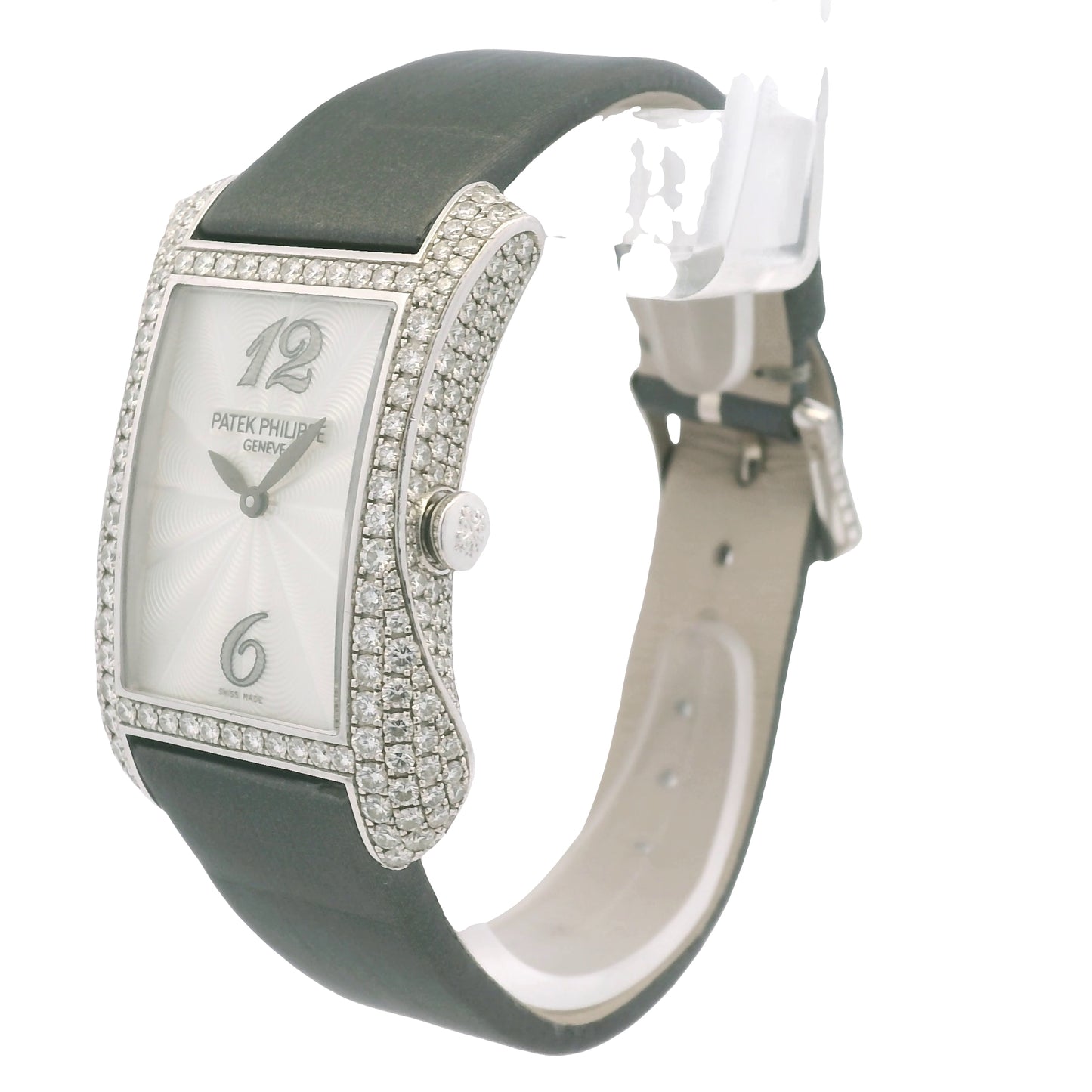 Patek Philippe 4973G Gondolo 18k White Gold Pave Diamond Ladies Watch