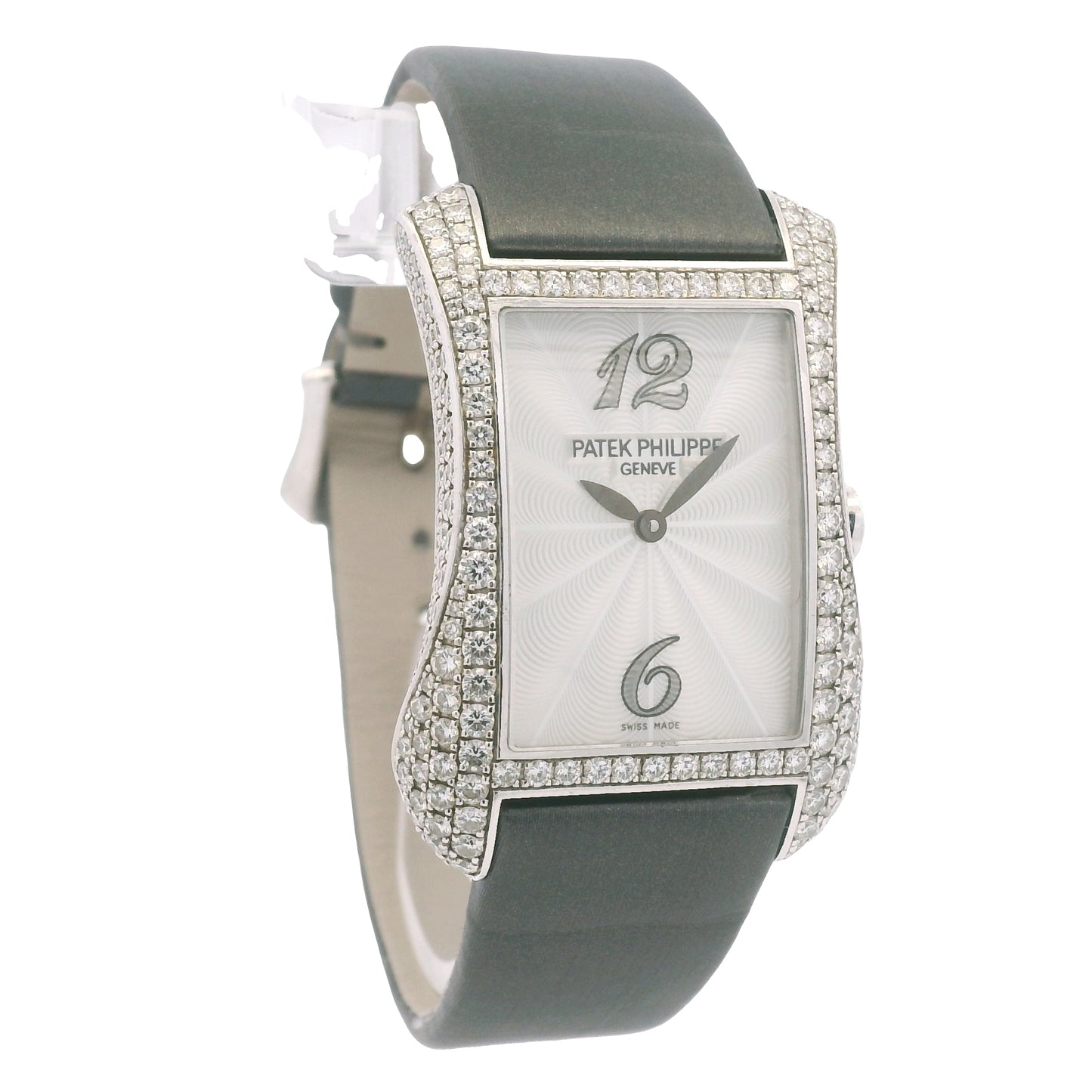 Patek Philippe 4973G Gondolo 18k White Gold Pave Diamond Ladies Watch
